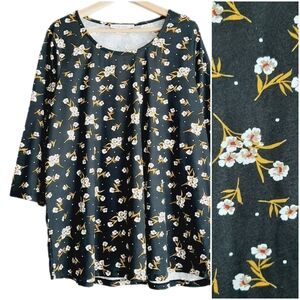 🍒 In Every Story - Penningtons Floral Blouse Top Black Sz 1X